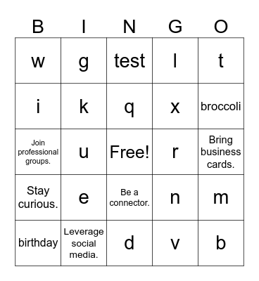 Networking Bingo Card