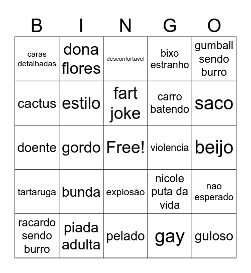 gumball sem contexto Bingo Card