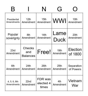 EOC Amendment Review Bingo Card