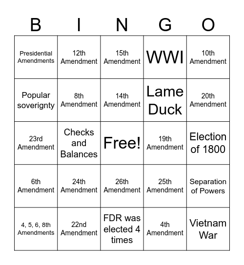 EOC Amendment Review Bingo Card