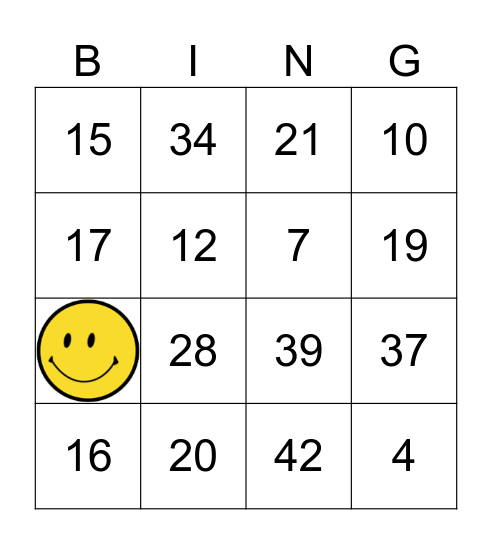 Numbers 1 - 60 Bingo Card