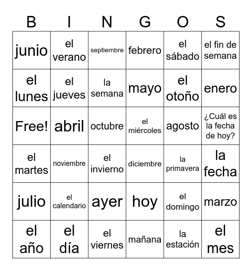 La Fecha Bingo Card