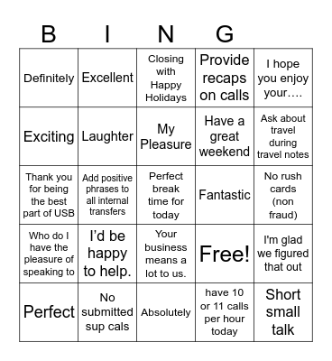Sentiment Bingo Card