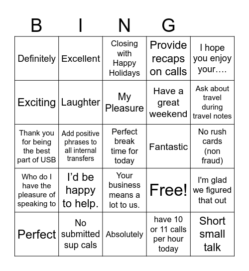 Sentiment Bingo Card