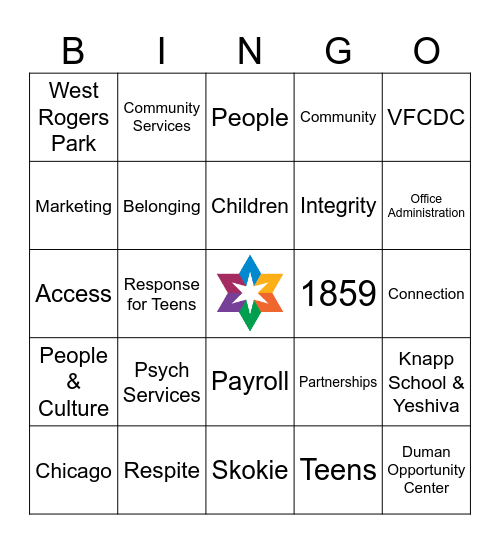 JCFS Chicago BINGO Card