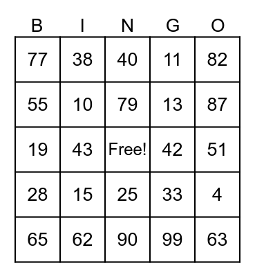 Mental Math Addition Bingo Card