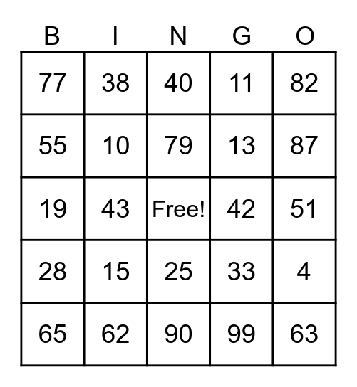 Mental Math Addition Bingo Card