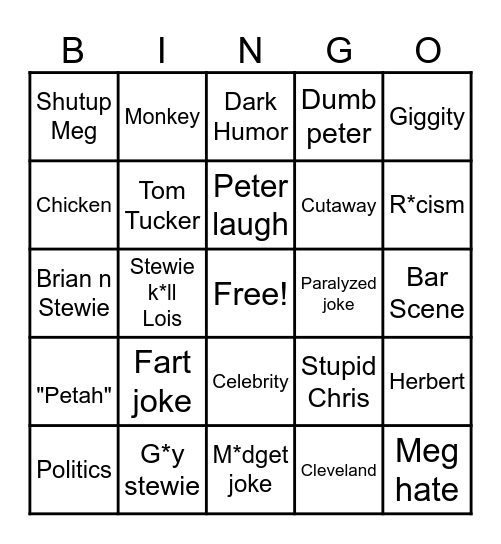 family guy Bingo Card