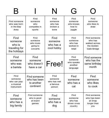 SF SNAP BINGO Card