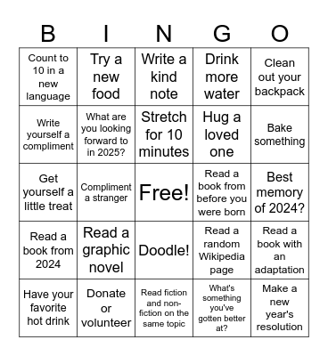 Year End Bingo Card