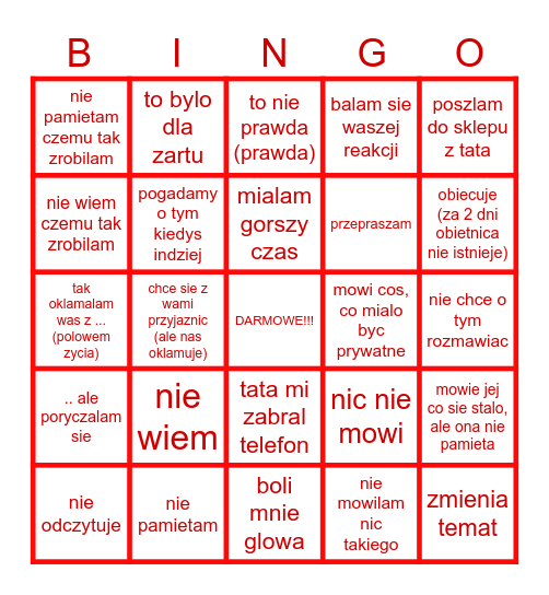 ZUZA WYTLUMACZENIA BINGO Card