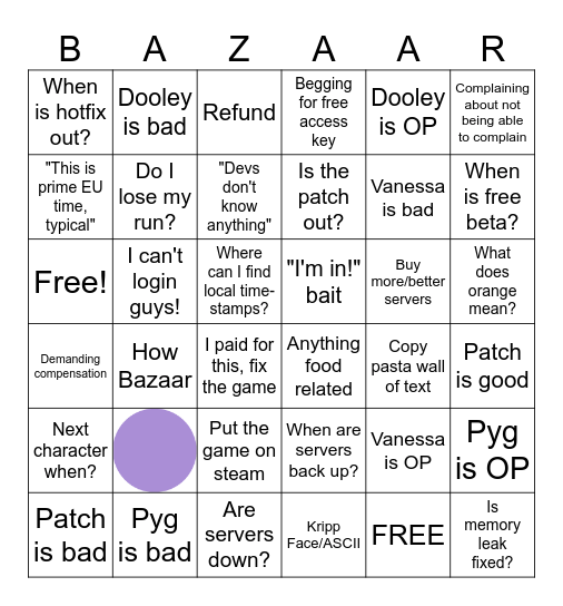 Bazaar Discord during server downtime Bingo Card