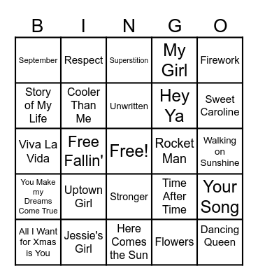MUSIC BINGO! Bingo Card