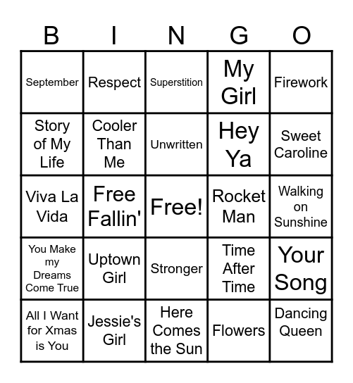 MUSIC BINGO! Bingo Card