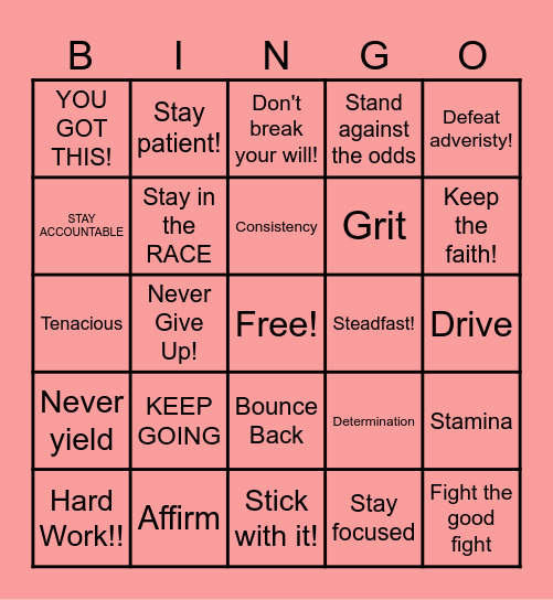 Perseverance Bingo Card