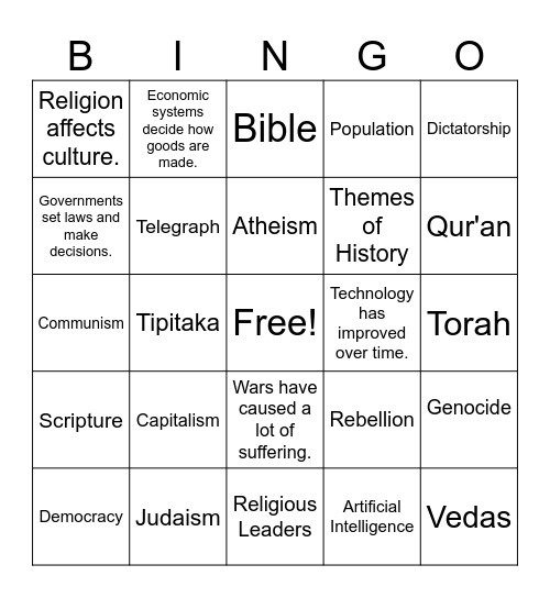 Chapter 8 World History Bingo Card