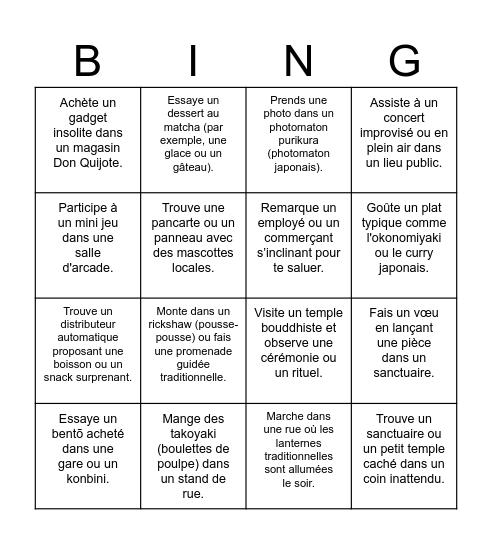 Bingo Japon Romain Bingo Card