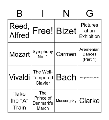 Music Memory Bingo! Bingo Card