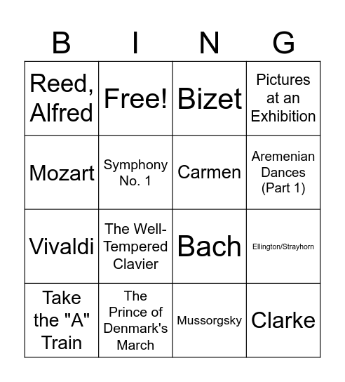 Music Memory Bingo! Bingo Card