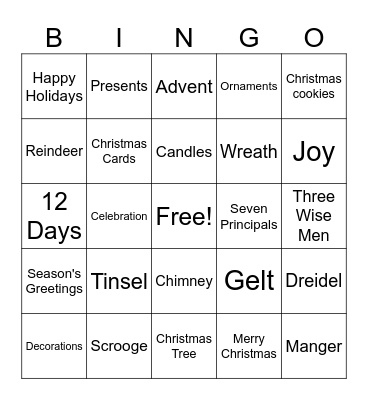 Holiday Bingo Card