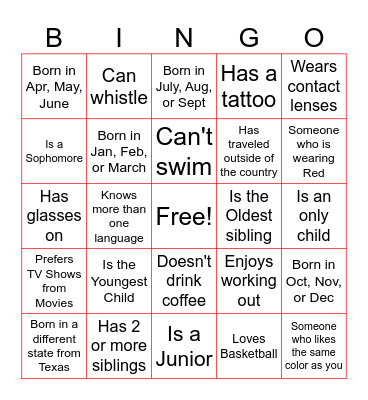 Get to Know Each Other Bingo Card