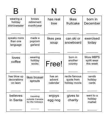Jingle and Mingle Holiday Bingo! Bingo Card
