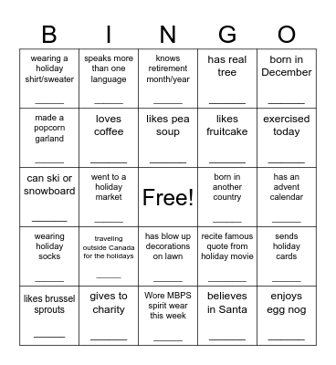 Jingle and Mingle Holiday Bingo! Bingo Card