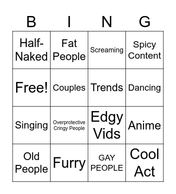 Cringe Bingo Card