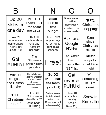 December Bingo Card
