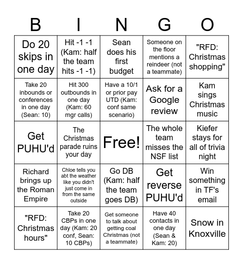 December Bingo Card