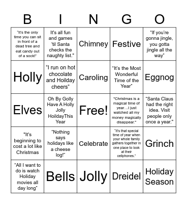 Holiday Hustle Call BINGO Card