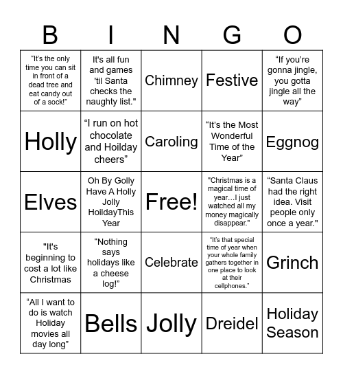 Holiday Hustle Call BINGO Card