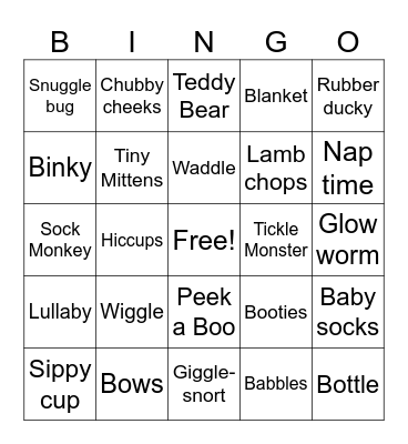 River's Baby Shower Bingo Card