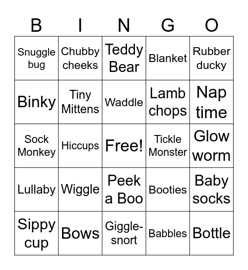 River's Baby Shower Bingo Card