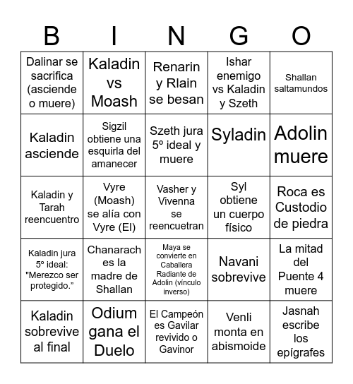 Viento y Verdad Bingo Card