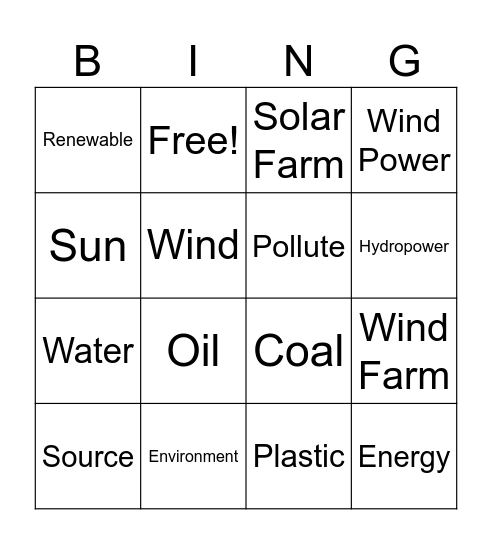 Energy Sources Bingo Card