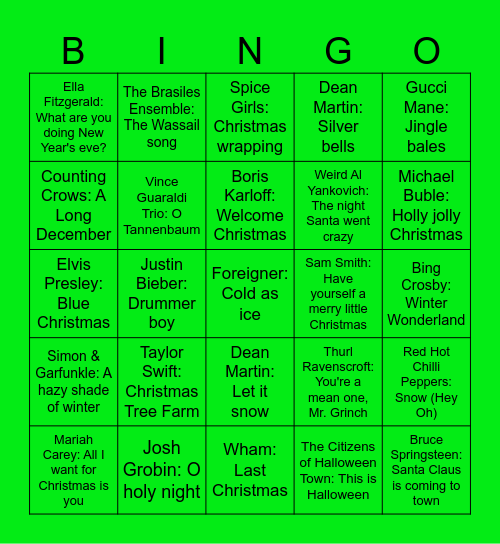 ADM Livestream Holiday Music Bingo Card