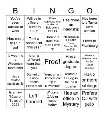 Health Plans Leads Bingo Card