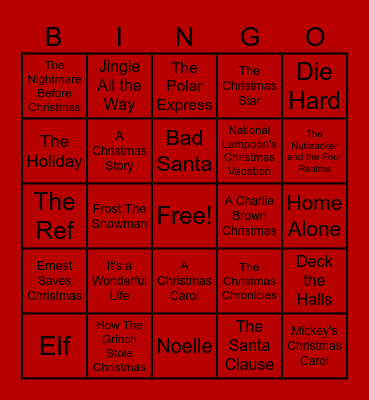 Christmas Movies Bingo Card