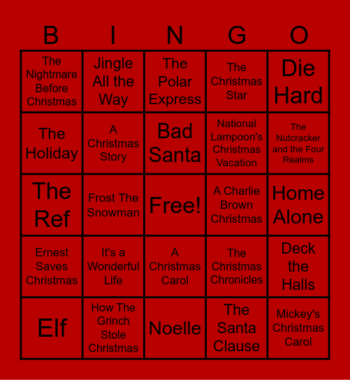 Christmas Movies Bingo Card