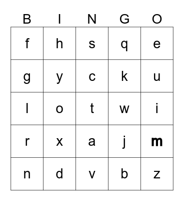 Alphabet Bingo Card