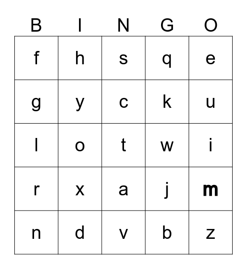 Alphabet Bingo Card