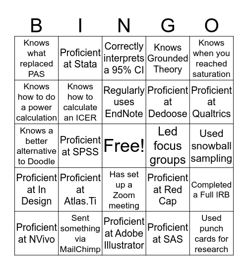 Bingo: Research Edition Bingo Card