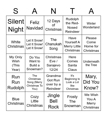 Holiday Music Bingo Card