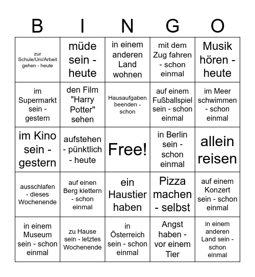 Perfekt Bingo Card