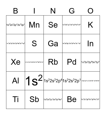 Electron Configuration Bingo Card