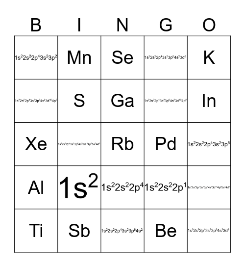 Electron Configuration Bingo Card