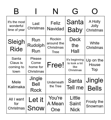 Holiday Music Bingo Card