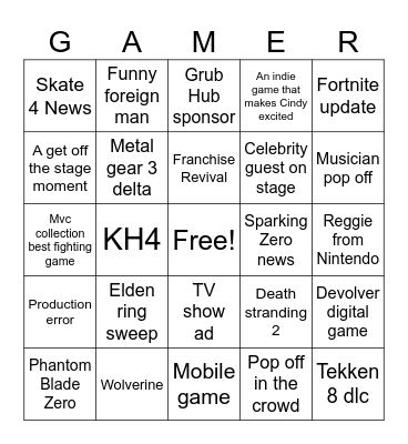 VGA 2024 Bingo Card Bingo Card