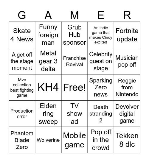 VGA 2024 Bingo Card Bingo Card